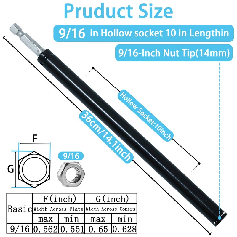 9/16 Power Nut Driver Set - Long Reach Hex Nut