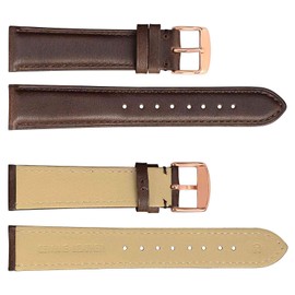 WOCCI 18mm Vintage Leather Watch Band with Rose Gold Buckle, Replacement Bands (Dark Brown)