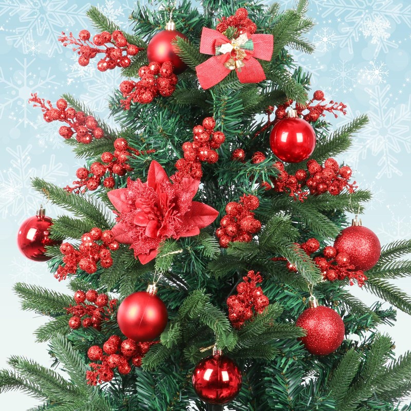 Haneye 14 Pack 7.8 Inch Christmas Red Berry Stems for