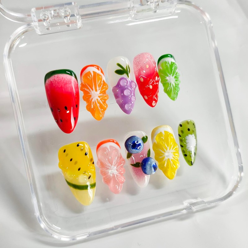 Handmade Nails 3D Fruit Almond Press on Nails Medium Length