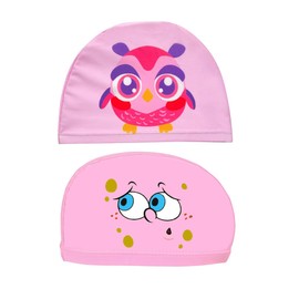 Kids Swimming Cap, 2 Pieces Quick Dry Stretch Fabric Swimming Cap Elastic Swimming Cap with Coating Cartoon Pattern Unisex Fabric Swimming Cap for Girls Long Hair Kids