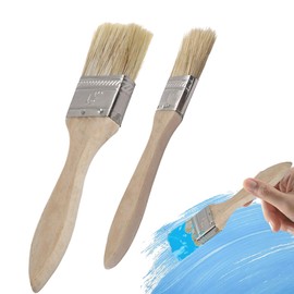 2 Packs Wood Chalk Paint Brush Chip Paint Brush Set Natural Bristle Thick Brushes Reusable Flat Chalked Paint Brushandle Masonry Paintbrush,for Folk Art,Cabinet, Sash, Home