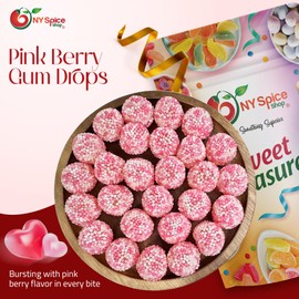 NY Spice Shop Pink Berry Gum Drops - 1 Pound Gummy Mix Sprinkle Balls Candy - Nonpareils Bulk Gummies Snacks Treats - Fruit Flavored Pink Gummy Gum Drops Candy