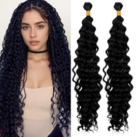 VZYUVY 2 Bundles Curly Human Hair for Boho Braids, 18 Inch Natural Color Deep Wave Bulk Braiding Hair