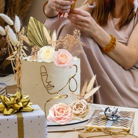 21 Decoraciones de Toppers de Tartas de Cara Bohemias Adornos de Tarta con Cara Dorada de Dama de Arte Minimalista Acrílico Adornos de Boda de Flor de Rosa Artificial para Cumpleaños (Estilo Vintage)