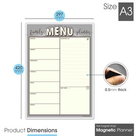 TMS Magnetic Meal Planner for Fridge | Made in The UK | Weekly Meal Prep Whiteboard, Calendar or Organiser for Work or Family Planning (Charcoal Family, A3 (42 x 30cm))