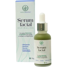 Sérum Facial de Espirulina con Ácido Hialurónico y Complejo Vitamínico, Hidratante y Antioxidante para el Cuidado Diario de la Piel del Rostro, 30 g