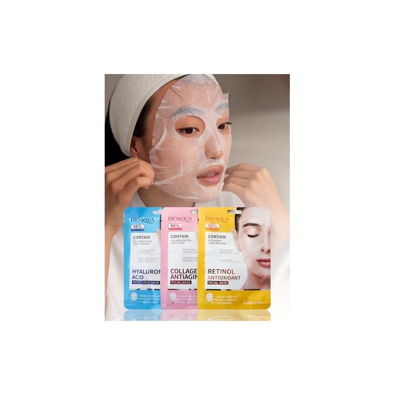 SUPER PACK 15 MASCARILLAS FACIALES COREANAS SURTIDAS COLAGENO, PEPTIDOS, ACIDO