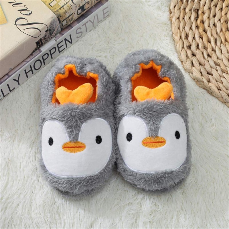 TSAITINTIN Baby Boys Girls Plush Grey Penguin Slipper, 7-8 Toddler