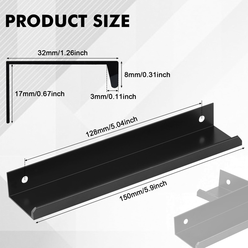 JIZZU 12 Pack Concealed Kitchen Door Handles, Black Cabinet Handles,