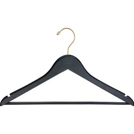 Quality Wooden Suit Hangers 100 Pack, Smooth Wood Coat Hanger with Pants Bar and Notches Black Finish