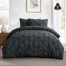 Aisbo Pintuck Comforter Set Twin - Anthracite Grey Pinch Pleated 2-Pieces Comforter Set Soft and Lightweight, All Season Down Alternative Comforter for Twin Size Bed with 1 Pillow Shams