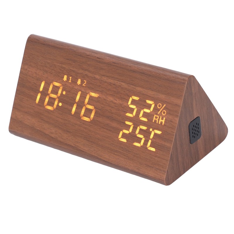 LED Digital Alarm Clock Multipurpose Wooden Clock with Voice Control
