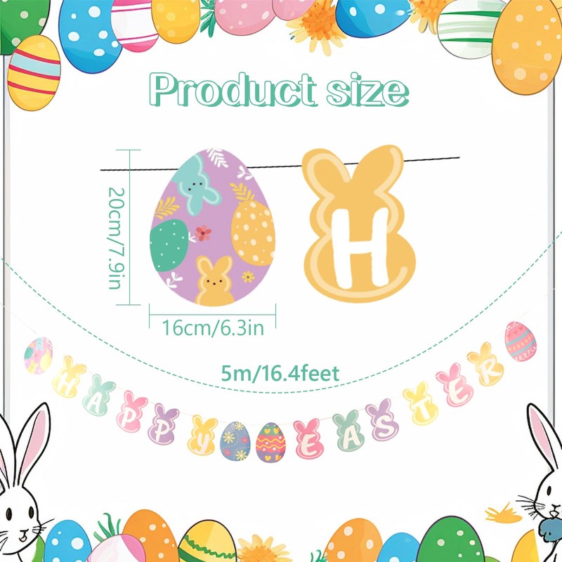 EHRBGK Happy Easter Banner Easter Decorations Easter Eggs Rabbit Hanging