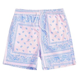 JiXiang Shorts for Men Trendy Summer Vintage Sexy Boho Drawstring Waist Paisley Digital Print Summer Beach Sport Shorts Purple