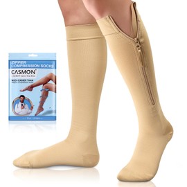 CASMON Zipper Compression Socks for Women & Men, 20-30 mmHg Closed Toe Knee High Support Sock, Medical Zip up Socks for Edema, Varicose Veins, Post-surgery, Swelling, Nurses, Pregnancy (1 Pair)