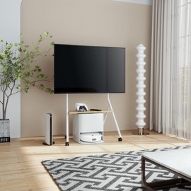 FITUEYES Design Mobile TV Stand for 55 60 65 75 78 Inch TV, Rolling TV Cart Floor Stand with Mount for Living Room Office Hotel, Modern Corner TV Stand with Wooden Storage Shelves, Collector Series