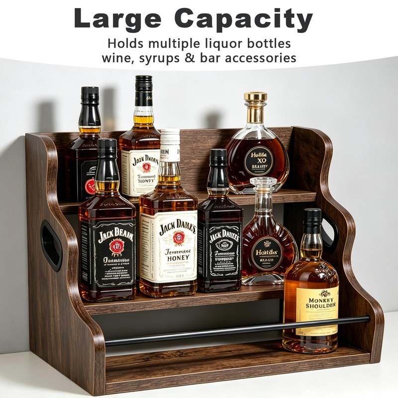3-Tier Rustic Liquor & Wine Rack Countertop Shelf for Home