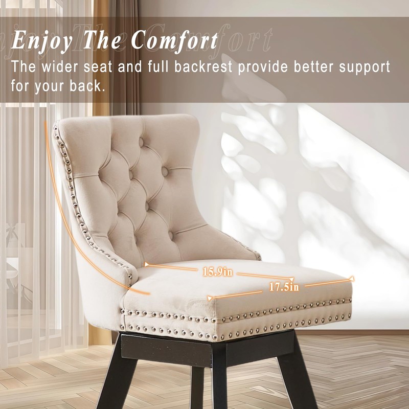 SoarFlash Kitchen Swivel Bar Stools with Solid Wood Legs Upholstered