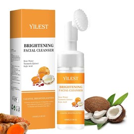 Turmeric Face Wash with Brush, Revert with a Present - Turmerics Serum for Moisturizing All Skin, Turmeric Facial Foaming Deep Cleansing Exfoliating, 3.38+1.05 Fl Oz