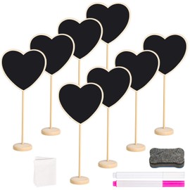 Mini Wooden Blackboard, 8Pcs Small Message Boards, Love Heart Shape Food Signs with Easel Stand, Chalkboard Signs Chalk Boards for Tables Wedding, Party, Table Numbers, Food Signs, Event Decor