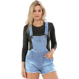 Ladies Stretchable Braces Dungaree Shorts Light Wash UK 8