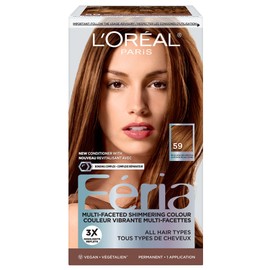 L’Oréal Paris Feria Multi-Faceted Shimmering Permanent Hair Dye, 59 Rich Golden Brown, Permanent Hair Color for Long Lasting Hair Dye with Bonding Complex Conditioner, Pack of 1 (Packaging May Vary)