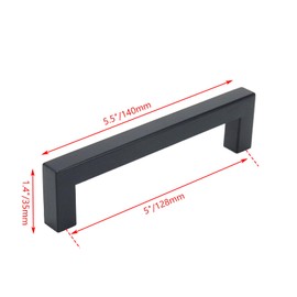 Nicerity 5.5"/140mm Square Cabinet Drawer Pull T-Shaped Handle Cabinet Pulls (5"/128mm Hole Center) for Kitchen Furniture(Matte Black)