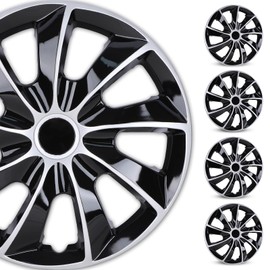 WOLFSTORM 4-Pack 16 Inch Hubcaps,Special Design Fashion Shape Replacement Rim Cover Hubcaps,Car Truck SUV Wheel Hub Accessories, Silver&Black