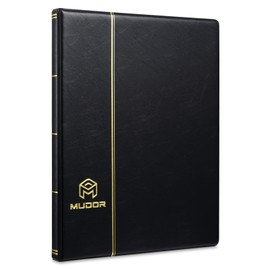 MUDOR Stamp Collecting Album, 7 Rows Pockets Stamp Book for Collectors, 10 Sheets Stamp Stockbook, Black (Black-7 Row)