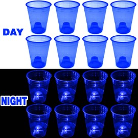 mishunyus Glow in The Dark Blue Party Cups 24 Pack (16 oz) - LED Light Up Plastic Cups for Birthday Weddings BBQ Beach Holiday Decorations, Reusable Drinking Cups for Club Events & Nighttime