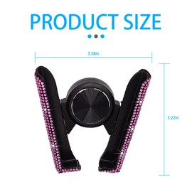 Zpana Bling Car Phone Holder, Crystal Rhinestone Mini Vehicle Dash Air Vent Cellphone Mount, 360° Adjustable Diamond Dashboard Windshield Smartphone Stand, Universal Automotive Accessories (Pink)