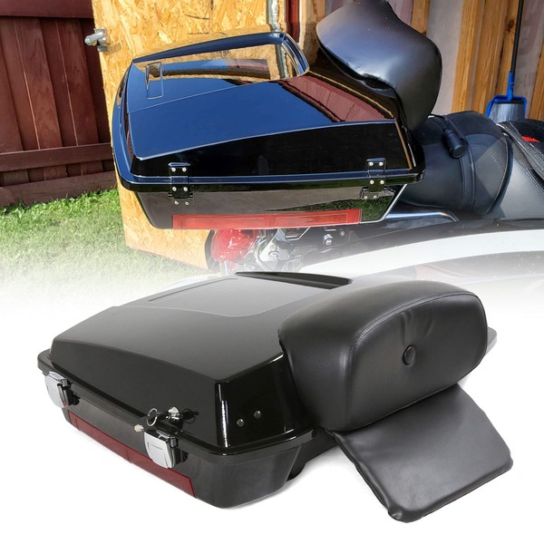 Tour Pack Pak Trunk Luggage Compatible with Harley Touring 97-13 Gloss Black Razor w/ Chopped Backrest