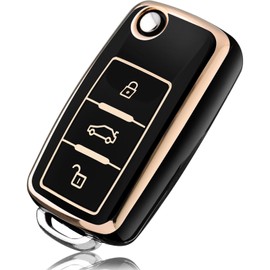 OATSBASF Car Key Cover for VW Golf, Polo, Passat; Skoda; Seat; 3 Buttons (JB Black)