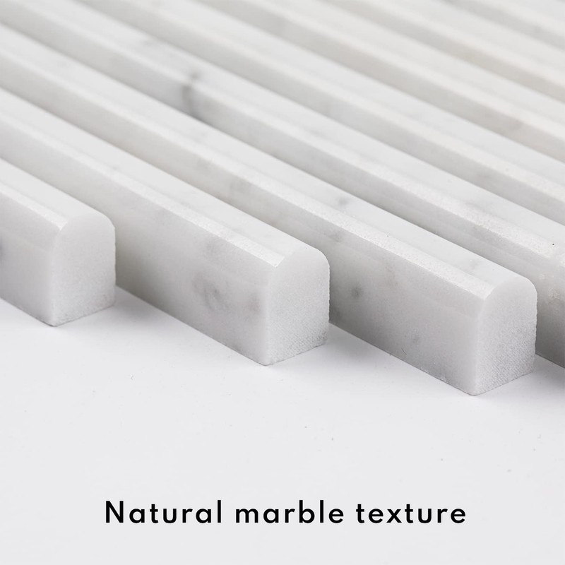Lovdeco Carrara White 1/2" X 12" Marble Pencil Liner Tile,