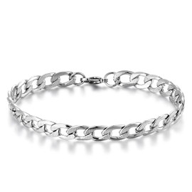 BIYONGDE Figaro Link Chain Bracelet Thin Stainless Steel Striped Curb Chain Cuban Chain Link Chain Bangle Bracelet, Mens Womens, Cassic,Chain length 21CM