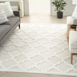 Nourison Easy Care Moroccan Ivory/White 9' x 12' Area Rug, Trellis, Easy Cleaning, Non Shedding, Bed Room, Living Room, Dining Room, Backyard, Deck, Patio (9x12)
