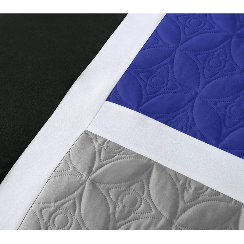 Chezmoi Collection Upland 7-Piece Quilted Patchwork Comforter Set, Blue/Black/Gray, Queen