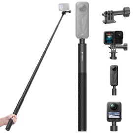 REYGEAK 51 Inch Invisible Selfie Stick for Insta360 X5,Extension Selfie Pole with Dual-Claws,Aluminum Waterproof Long Monopod for GoPro13/12/11/10/9/Osmo360/Action 5 Pro/4/3/Pocket 3 Accessories