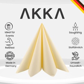 AKKA Servietten Weiß – 50 stück, Airlaid Einwegservietten, 40x40 cm, stoffähnlich & saugstark, ideal für Hochzeit, Party & Gastronomie (Champagner)