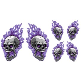 Flaming Skull Motorcycle Tank Fender Fork Decals 6 pc Set Pick from 6 Colors (Purple)