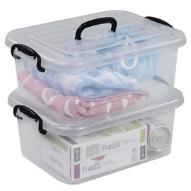 Sosody 8 Litre Plastic Storage Boxes Bins Totes with Lids and Handles, Clear and Black, 2 Packs