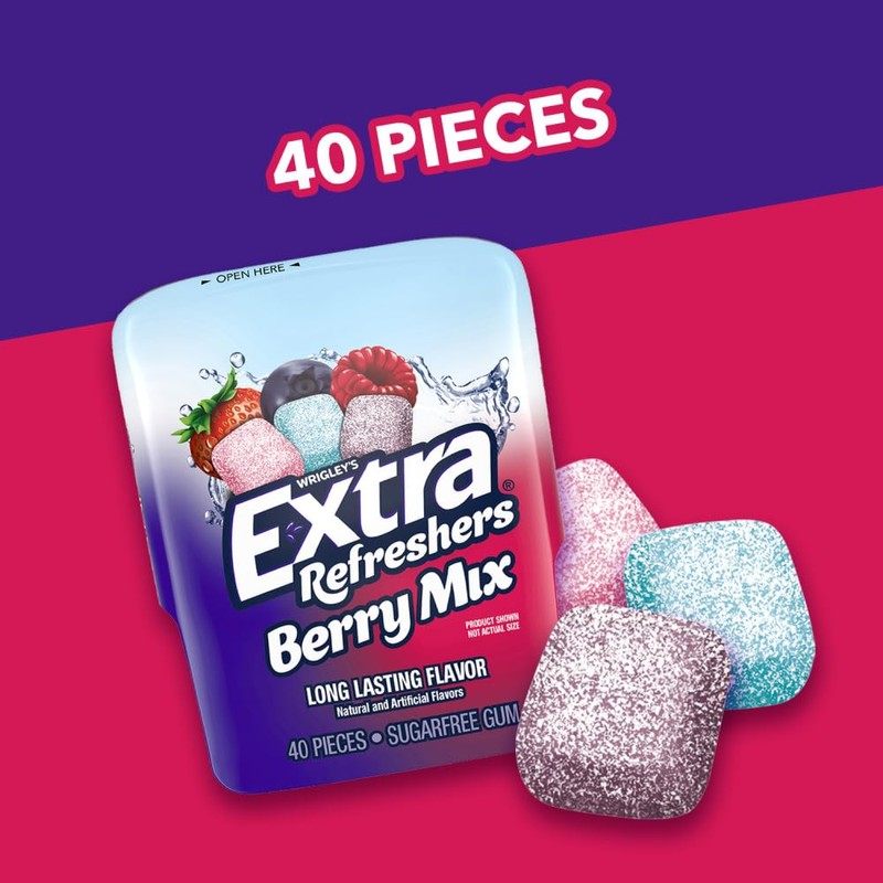 Extra Refreshers Berry Mix Gum, 40-Piece Bottle