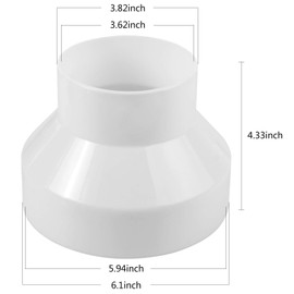 CABAX Duct Reducer 6 to 4 inch Air Duct Adapter HAVC Pipe Connector for Inline Ventilation System (150mm to 100mm), White