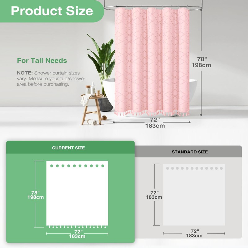 Dynamene 78 Inches Long Shower Curtain, Boho Tufted Geometric Striped