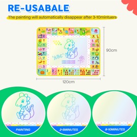 Aqua Water Painting Mat Doodle Children's Toy 1 2 3 Years - Painting Mat with Water Pen 120 x 90 cm for Child, Large Magic Painting Mat with Water Book and Magic Pens Accessories
