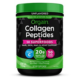 Orgain Hydrolyzed Collagen Powder + 50 Organic Superfoods For Women & Men, 20g Grass Fed Collagen with Vitamin C, Unflavored - Hair, Skin, Nail, & Joi