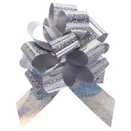 MECCANIXITY 10pcs 4 Inch Metallic Large Big Pull Bow Glitter Gift Wrapping Bows Ribbon for Wedding Car Baskets Presents Christmas Bow, Silver