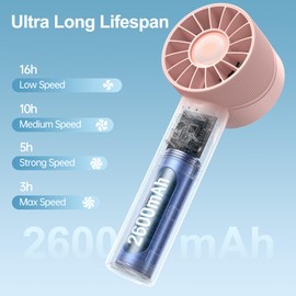 Portable Fan, Mini Handheld Fan with 3 Adjustable Speeds, 2600mAh Handheld Fan with 3-16H Usage Time and Newly Upgraded Motor