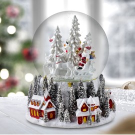 120MM Santa & Snowman w/Red Village Base Snow Globe by San Francisco Music Box Company